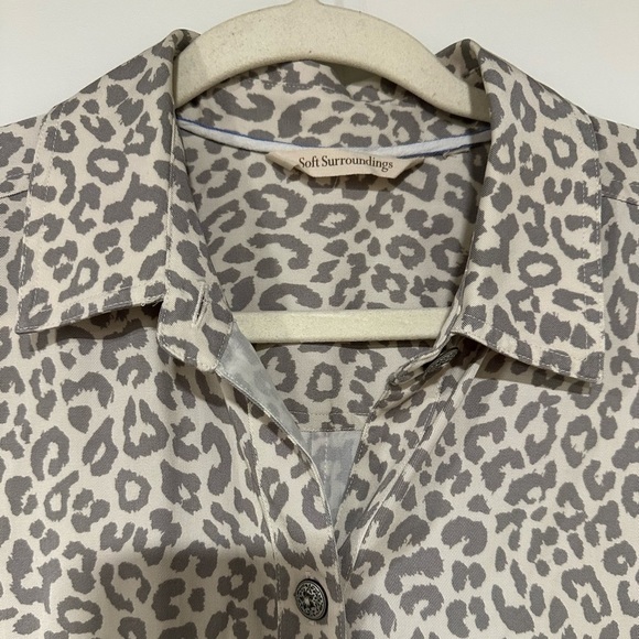 Soft Surroundings Leopard Print Button Front Short Sleeve Shirt Dress Small - Picture 3 of 7